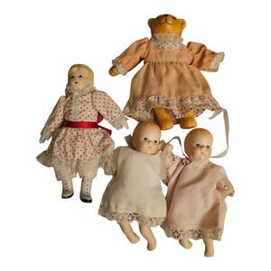 Vintage Russ Berrie & Co. Porcelain Bear Babies Stuffed Body 4½" Lot Of 4